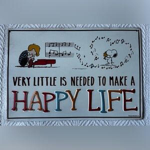 Peanuts Snoopy & Schroeder Metal Sign-Very Little is Needed to Make a Happy Life